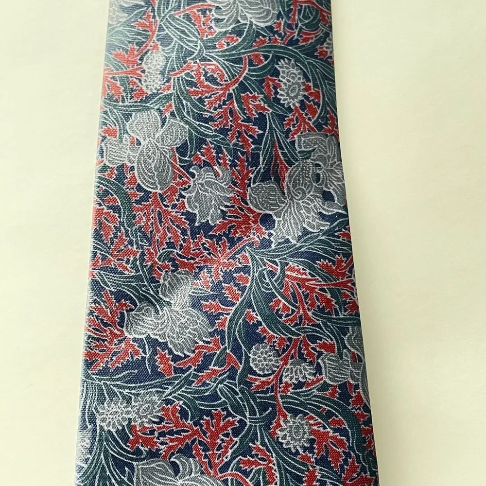 Vintage‎ Rome Silk Men's Necktie Floral Print Blue Gray Red Neckwear